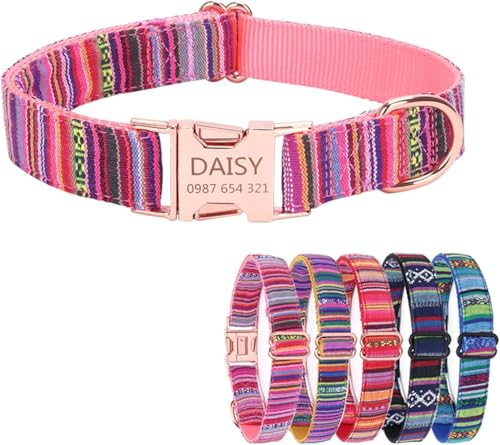 Handimake Hundehalsband mit personalisiertem Hundenamen und Telefonnummer, besticktes Nylonhalsband für kleine, mittelgroße und große Hunde, Lasergravur (Lasergravur)