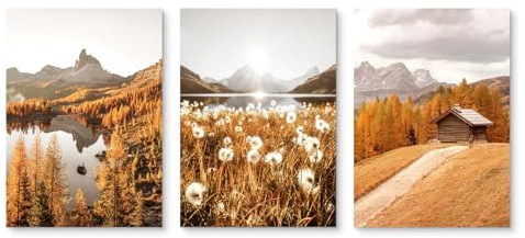 Viusneun 3er Herbst Poster Set, Modern Waldseen Natur Leinwandbilder Set, Wanddeko für Wohnzimmer Schlafzimmer, Ohne Rahmen (40x50cm)
