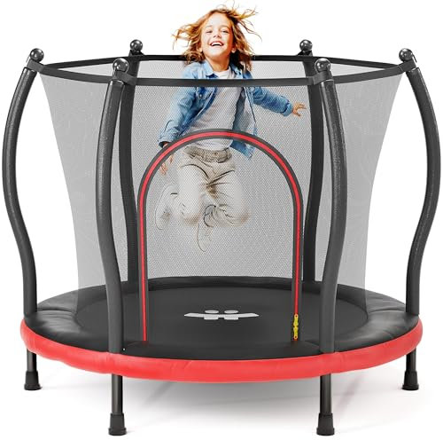 Happin® Trampolín infantil de 55 pulgadas para interiores y exteriores, juego de 1 a 6 años, trampolín para niños de 5 pies, mini trampolín ultra seguro para niños con red de seguridad, regalos para