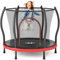 Happin 55” Toddler Trampoline Indoor & Outdoor Playset Ages 1-6, 5FT, Ultra Safe Mini Trampoline for Kids with Safety Enclosure Net, Gifts for Birthday with Basketball Hoop