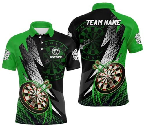 Personalisierte Grüne Und Schwarze Darts Polo & Quarter-Zip-Shirt – Individuelles, Cooles Darts-Jersey Für Herren & Damen L0960