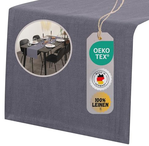 chambry Tischläufer 100% Leinen Stonewashed – Handarbeit Made in Germany – Größe und Farbe wählbar – natürliche und hochwertige Tischdekoration aus Naturmaterial Anthrazit 40cm x 240cm
