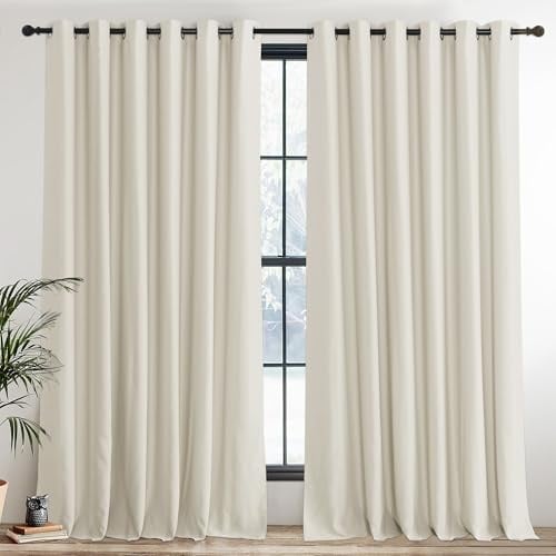 PONY DANCE Blackout Eyelet Curtains, Light Beige, 2 Panels, 90 x 108 Inch | Thermal Insulated 108 Inch Drop Extra Wide Long Curtains for Living Room, Room Darkening, Energy Saving, Super Soft Drapes