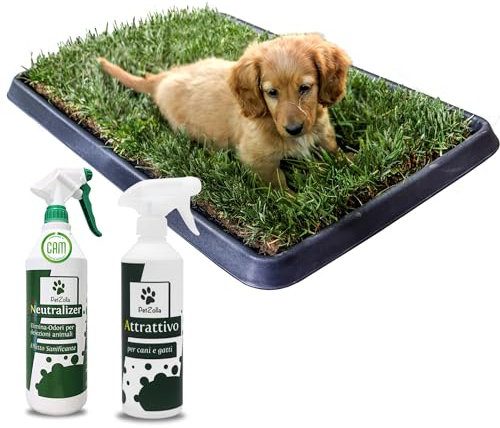 Set 3x Kit S Cane - Lettiera per cani in Vero Prato 60X40 cm, Neutralizer Elimina Odori e Spray Attrattivo - Soluzione Completa e naturale per l'Igiene del tuo cane