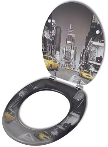 Xichuzi Toilettensitz WC-Sitz MDF New York Design, Klodeckel, Toilettendeckel, Wc Sitz, Klobrille, Wc Deckel, Toilettenbrille,