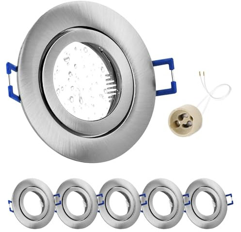 GeyouLux 6x LED Einbaustrahler 230V IP44 Rahmen mit GU10 Fassung, Aluminium Deckenspots Nickel, Rund Flach LED Spots Badezimmer Einbauspots Spot Einbaurahmen 68mm lochmass für Außen- Innen