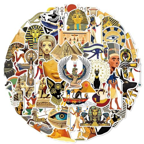 Bric Dodo 50 Stück Ägypten Aufkleber Auto Laptop Telefon Gitarre Skateboard Motorrad Fahrrad Ägyptische Pharaonen Stickers Set Vinyl Wasserdicht Aesthetic Aufkleber für Jugendliche Kinder Erwachsene