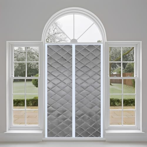 Magnétique Rideau De Porte, 140x250cm Isolant Thermique Isolation Porte Avec Coupe-vent Imperméable Isolation Phonique pour Porte d Entrée Intérieur/Patio/Coulissante,Gris