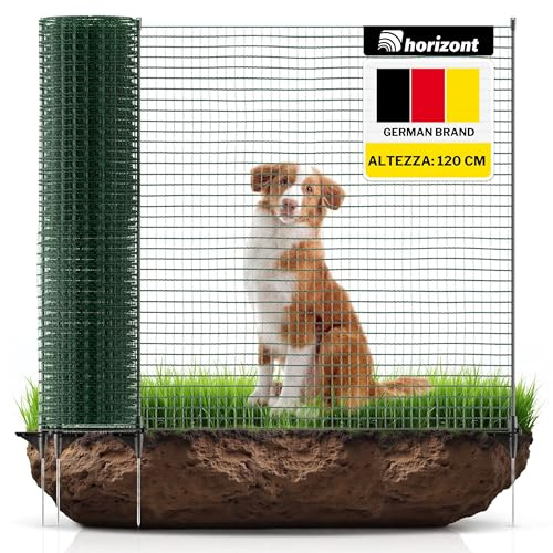 horizont Hundezaun FIX, 20 m lang, 120 cm hoch, 12 Pfähle, engmaschig, grün | mobiler Zaun, ideal für große Hunde, Begrenzungszaun, Auslauf für Hunde, Hundezaun Camping, Absperrzaun, Steckzaun