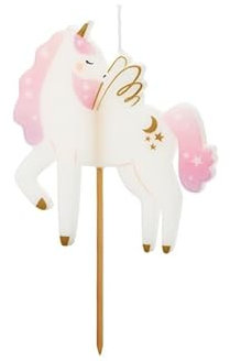 Candela forma di UNICORNO rosa e Bianco - candelina in cera per torte e dolci 9 cm circa