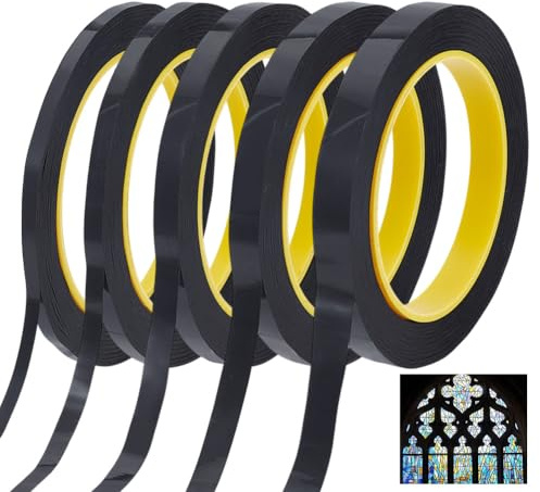 OLYCRAFT 5 Sizes 250m/820 Ft PET Glass Lead Lines 5/6/8/10/12.5mm Black Glass Faux Lead Lines Lead Lines Glass Paint Supplies for Glass Surface Window Gallery