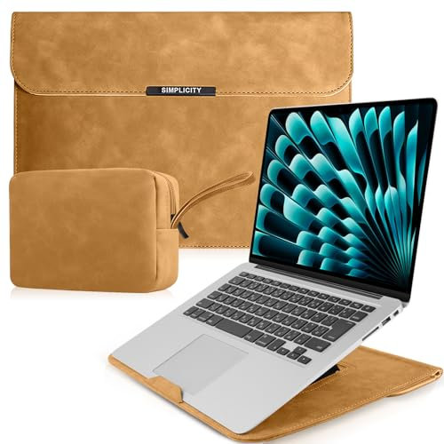 HeeYeal 13,3-14 Zoll Laptop Sleeve Laptophülle für MacBook Pro 14 M4/M3/M2/M1 Pro/Max 2025-2021, MacBook Air/Pro 13, mit Standfunktion PU Leder Laptoptasche, für HP Dell Lenovo Surface Laptop-Braun