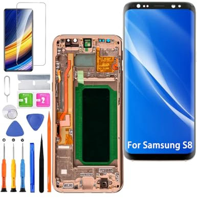 HLYGZX Écran pour Samsung Galaxy S8 TFT G950F G950FD G950U Écran LCD de Rechange Assemblée réparation Kit (Doré avec Cadre,Pas d'empreintes digitales,Écran Non courbé)