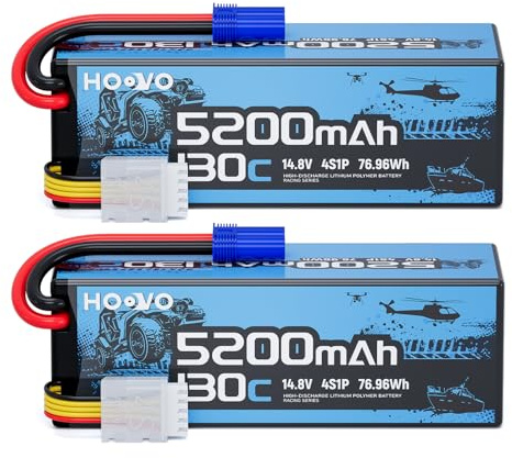 HOOVO 4S Lipo Akku 14,8V 5200mAh 130C Hardcase mit EC5 Stecker (2 Stück) | Competition-Grade, Extreme 130C Power, Robuster Schutz, Ersatzakku, Für 1/8 & große 1/10 Monster Trucks Short Course Trucks