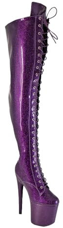 denova's Damen Patent 20,1 cm hoher Absatz Schnürschuh Plateau Pole Dance Overknee Oberschenkelhohe Stiefel mit Reißverschluss, Violettes Glitzer-Patent 3, 9 US