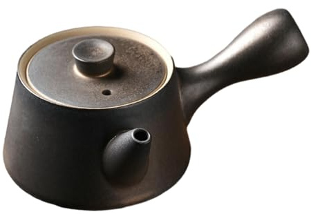 Teiera con manico laterale dorato retrò fatto a mano, set da tè Kung Fu in ceramica giapponese - Teiera Junzi con manico laterale
