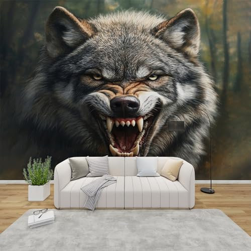 PaxGloz Fototapete Heulender Wolf Tapete 3D Effekt Wildtiere Tapeten Vliestapete Modern Wandtapete Wohnzimmer Schlafzimmer Kinderzimmer Wanddeko Motivtapeten 300 x 210 cm (B x H)