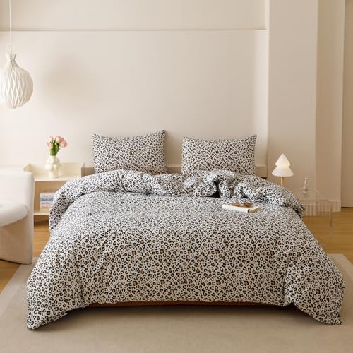 Luxlovery Bettwäsche-Set mit Leopardenmuster, mit Gepardenmuster, flauschig, weich, Steppdecke mit 2 Kissenbezügen, für Kinder, Teenager, Doppelbett, Schwarz/Weiß