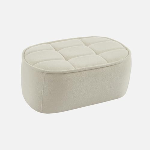 sweeek - Pouf. Repose-Pieds pour chauffeuse 1 Place Boni Bouclette texturée Blanc cassé L 91 x P 63 x H 40cm - Boni