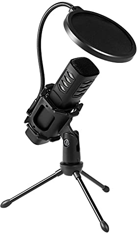 EBTOOLS Microfono USB con Treppiede, Monte Shock e - Microfono di Condensatore Cardioide per Giochi, Streaming e Podcasting - Compatibile con PC e Smartphone