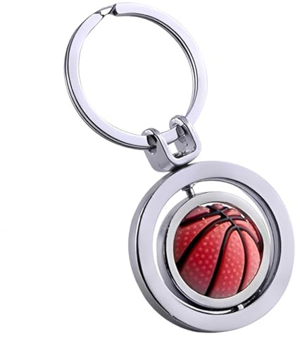 GONZTEL 1 pièce Porte-clés basket-ball rotatif, Design 3D, Idée cadeau sport, porte-clés créatif pour ado garçon, pendentif porte-clés avec logo basket-ball, porte ballon (argent)