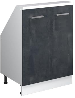 Vicco Armario de Cocina para Techo Inclinado R-Line, Hormigón Negro/Blanco, 60 cm con 2 Puertas