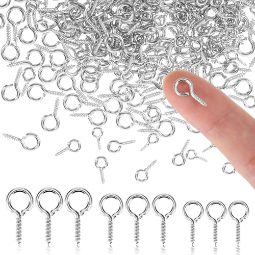 TIESOME 500 Stück Kleine Schraub Ösennadeln,3 Größen Ösenschraube | Schraubhaken Silber kleine Metallringe Haken Ringschrauben Schraubösenadeln für DIY Kunsthandwerk Holz Basteln Möbel