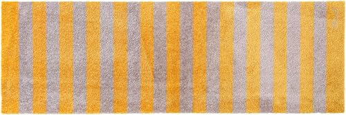 Mad about Mats Fußmatte für Innen, gestreift grün gelb, breite Streifen, geeignet als Türvorleger, Küchenteppich Badvorleger, passender Läufer, Indoor, rutschfest und waschbar 50 x 150 cm