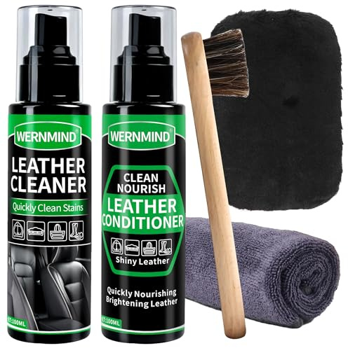 WERNMIND Lederpflegemittel Set Lederreiniger Conditioner mit Lederduft für Lederbekleidung, Lederwaren Möbel, Autoinnenausstattung, Schuhe, Taschen, 100ML*2