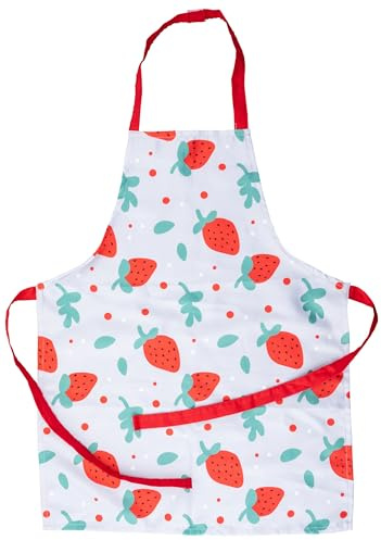 Dr. Oetker Kleine Backschürze Classic – Bunte Polyester-Schürze mit Erdbeer-Design, Baumwollbänder, Klettverschluss, waschmaschinenfest 40°C, Made in Germany