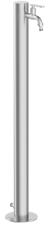 Edelstahl Wasserzapfsäule 93 cm Garten Wasserhahn Säule Ø 63 mm Edelstahl 304 gebürstet 2 Auslässe verdeckter Wasserzulauf stabile Bodenmontage Zapfstelle für Garten & Terrasse