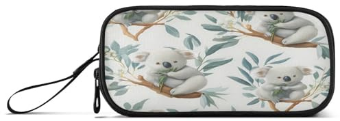 ISAOA Astuccio portapenne di grande capacità con 3 scomparti, astuccio per cancelleria, con rami di koala grigi, per scuola e ufficio