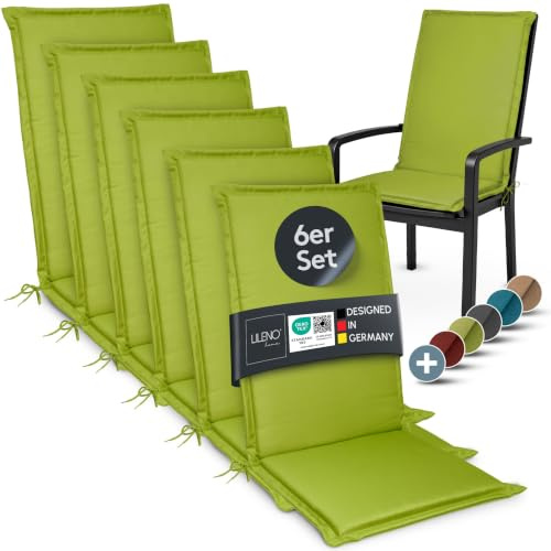 LILENO HOME Gartenstuhl Auflagen [6er Set - Hochlehner] in Apfelgrün | bequeme Liegen als Sitzauflagen für Gartenmöbel - Stuhlkissen für Gartenstühle und Klappstühle MIA