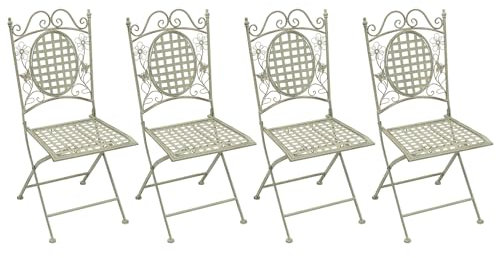 Maribelle White Square Metal Floral Designed Folding Outdoor Garden Patio Chairs X 4