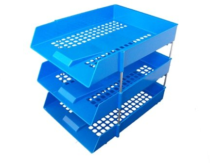 3 x Blue In/Out Letter Filing Trays With Risers 8 Nos