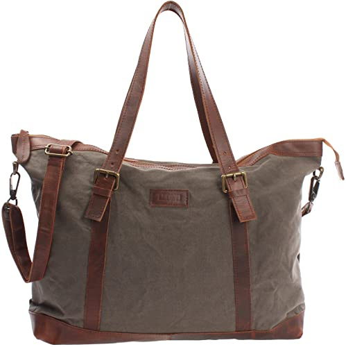 LECONI Weekender Canvas + Rinds-Leder Freizeittasche Reisetasche XL Shopper Damen + Herren Handgepäck Sporttasche Retro-Look 50x36x15cm grau LE2013-C