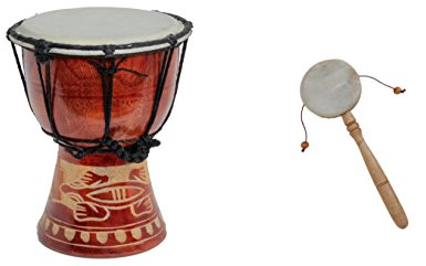 20cm Djembe Trommel Bongo für Kinder Gecko Holz + Handtrommel Rassel R6