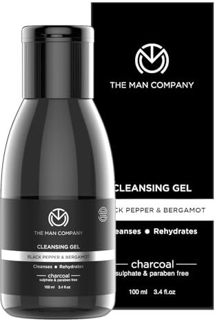 THE MAN COMPANY Charcoal Cleanser for Men - Face Gel Cleanser with Black Pepper & Bergamot (100 ml) - Face Wash for Oily Skin, Blackhead Remover, Brightening Face Wash - Paraben Free Face Cleanser