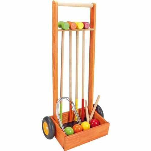 Jeujura - 8602- Jeux de Société-Jeu de Croquet en Bois - 4 Joueurs - Chariot en Bois