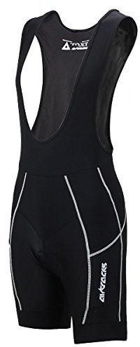 Airtracks Herren Fahrradhose Kurz Trägerhose Radhose mit Trägern Pro BIB Kurze Radlerhose 3D Coolmax Gepolstert Atmungsaktiv Reflektoren S M L XL XXL 3XL 4XL - schwarz-grau - L