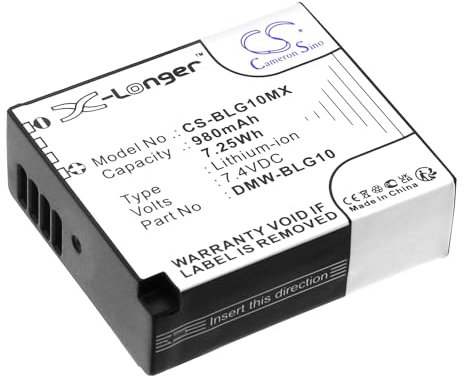 1050mAh Battery for Panasonic DMW-BLG10, DMW-BLG10E