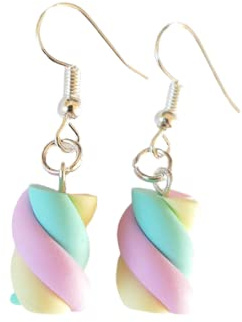 boucles d'oreilles bonbons,boucles guimauves,guimauves pastel,rose,multicolore,bonbons,cadeau enfant