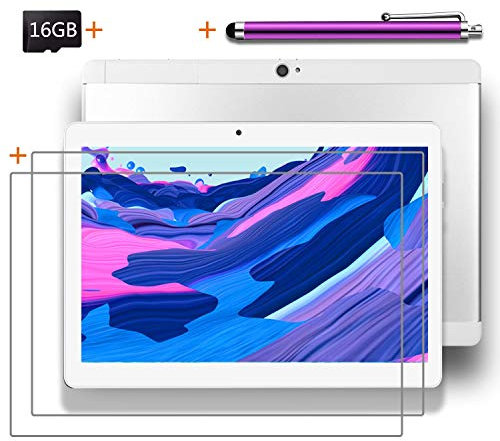 Android Tablet 10 inch with SIM Card Slot Unlocked +(2) Screen Protector +16GB SD Card +(1) Stylus Pen - IPS Screen Octa Core 2GB RAM 32GB ROM 3G Phablet with WiFi GPS Bluetooth Tablets (Silver)