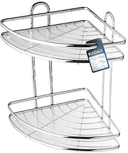 KADAX Duschablage Ecke, Badezimmer Organizer, Eckregal, Badregal, Duschregal, Duschgel und Shampoo Halterung für Dusche, Duschkorb (Silber, 2 Etagen)