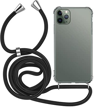 MyGadget Strap Case for Apple iPhone 11 Pro Max - Crossbody Phone Cover - TPU Silicone Case with Neck Holder - Cord Lanyard Carrier with Rope in Black