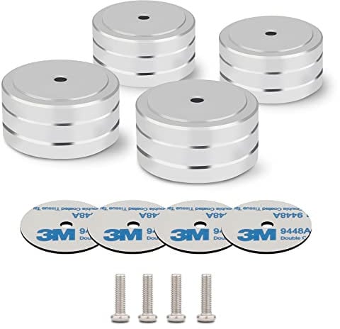 Monosaudio Isolation Feet 4Pcs 40x20mm Aluminum Universal Turntable Feet with Non-Slip Rubber Rings No Need Adhesive for Audio,Speakers,Subwoofers,Home Theater,Turntable,DAC(Silver Color)