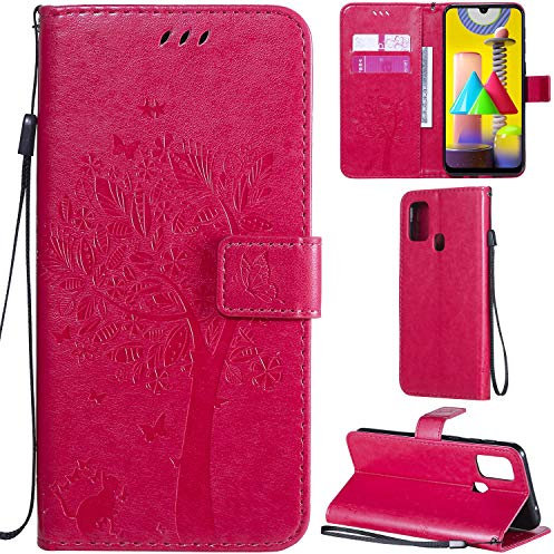 DodoBuy Samsung Galaxy M31 Hülle Katze Baum Muster Flip PU Leder Schutzhülle Handy Tasche Case Cover Standfunktion mit Kartenfächer für Samsung Galaxy M31 - Pink