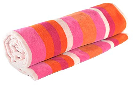 Lex's Linens Strandtücher aus 100 % Baumwolle, gestreift, Velours/Frottee, Rosa und Orange, 2 Stück
