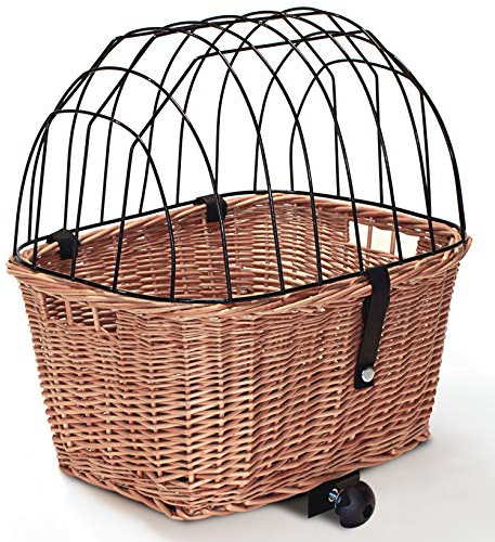 Tigana - Hundefahrradkorb für Gepäckträger aus Weide mit Gitter 50 x 38 cm Eckig Natur (N-S) (ohne Kissen)