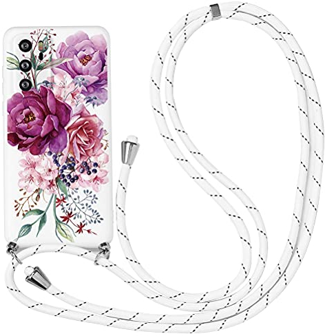 Yoedge 2 in 1 Handykette Handyhülle für Huawei P smart 2019 6,21 hülle,Silikon Motiv mit Kordel zum Umhängen,Verstellbarer Necklace,Vollkörperschutz Stoßfest Phone Cover für Honor 10 Lite,Blume 1